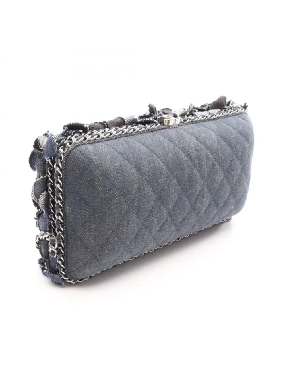 Chanel Shoulder Bag Camellia Denim Blue Chain